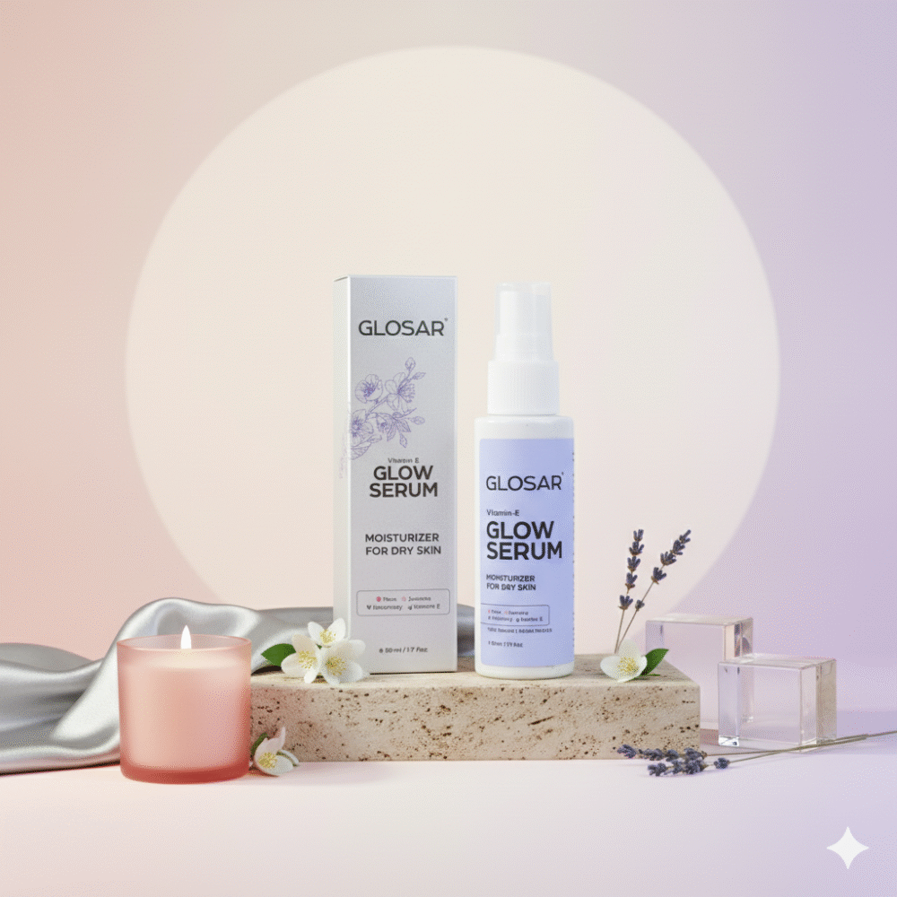 Glosar Vitamin E Glow Serum – Non-Greasy & Lightweight, 100% Natural, Dry Skin Moisturizes – (50ml)